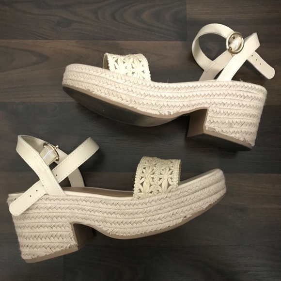 Old Navy Espadrille Platform Sandals Heeled Natural Floral Cream Beige - Picture 12 of 16